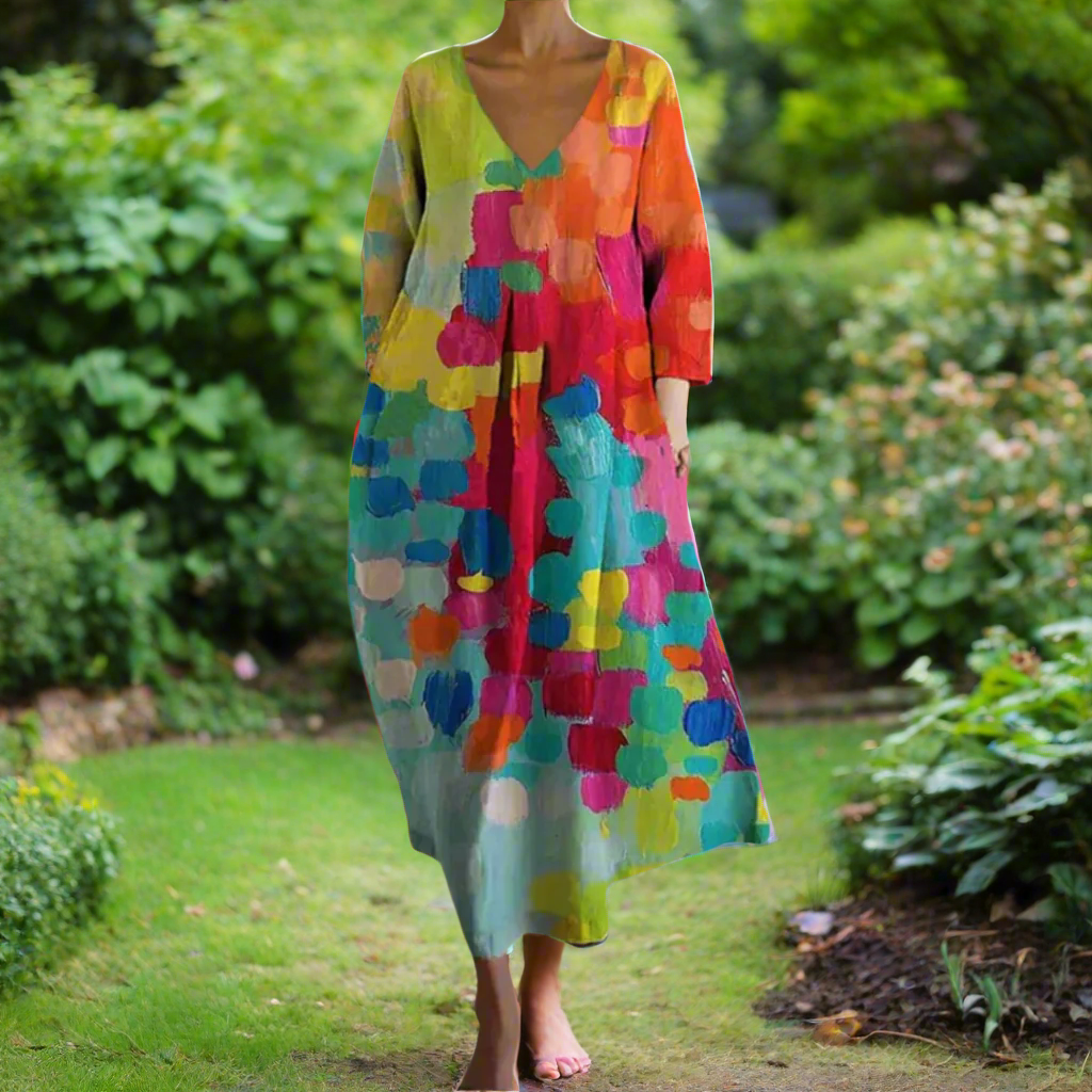 Nerina™ | Vestido premium con cuello en V en tonos llamativos