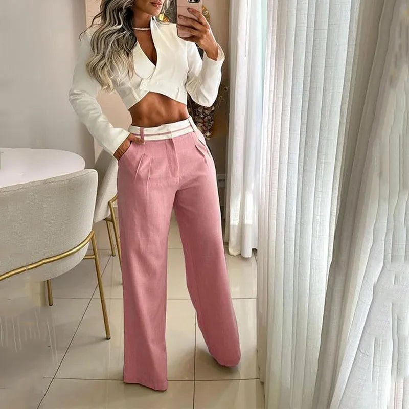 Conjunto de dos piezas de top de manga larga y pantalon casual