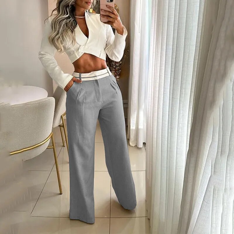 Conjunto de dos piezas de top de manga larga y pantalon casual