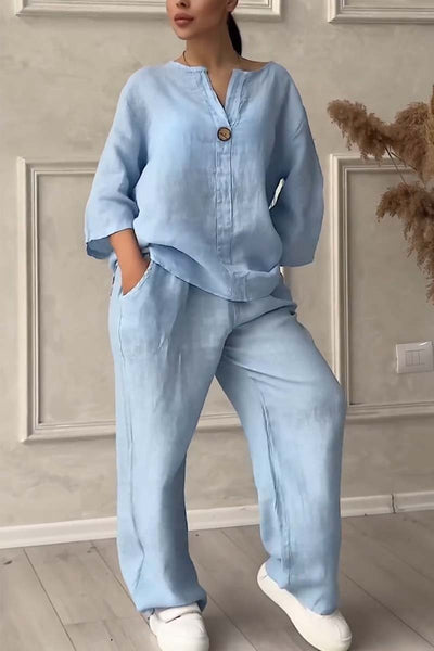 Renala™ CONJUNTO CASUAL DE DOS PIEZAS DECORADO CON BOTONES