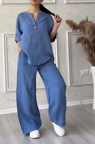 Renala™ CONJUNTO CASUAL DE DOS PIEZAS DECORADO CON BOTONES