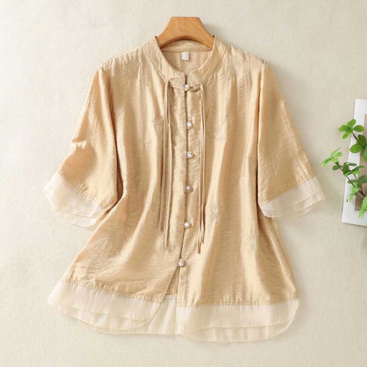 Laurienne™ | Blusa abotonada con cuello mandarín