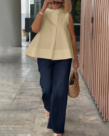 Sana – Blusa lisa sin mangas de estilo minimalista y chic