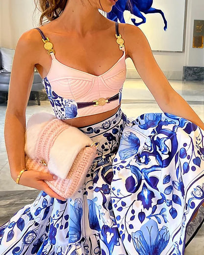Daphne™ CONJUNTO DE FALDA ESTAMPADA Y TOP DE diseño ELEGANTE