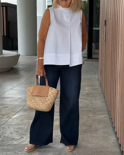 Sana – Blusa lisa sin mangas de estilo minimalista y chic