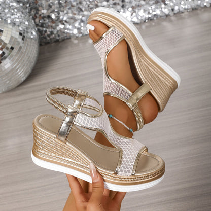 Elegantes sandalias sin cordones para mujer con tacón de cuña
