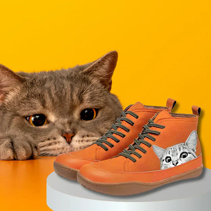 Fenna -  Botines de piel para amantes de los gatos